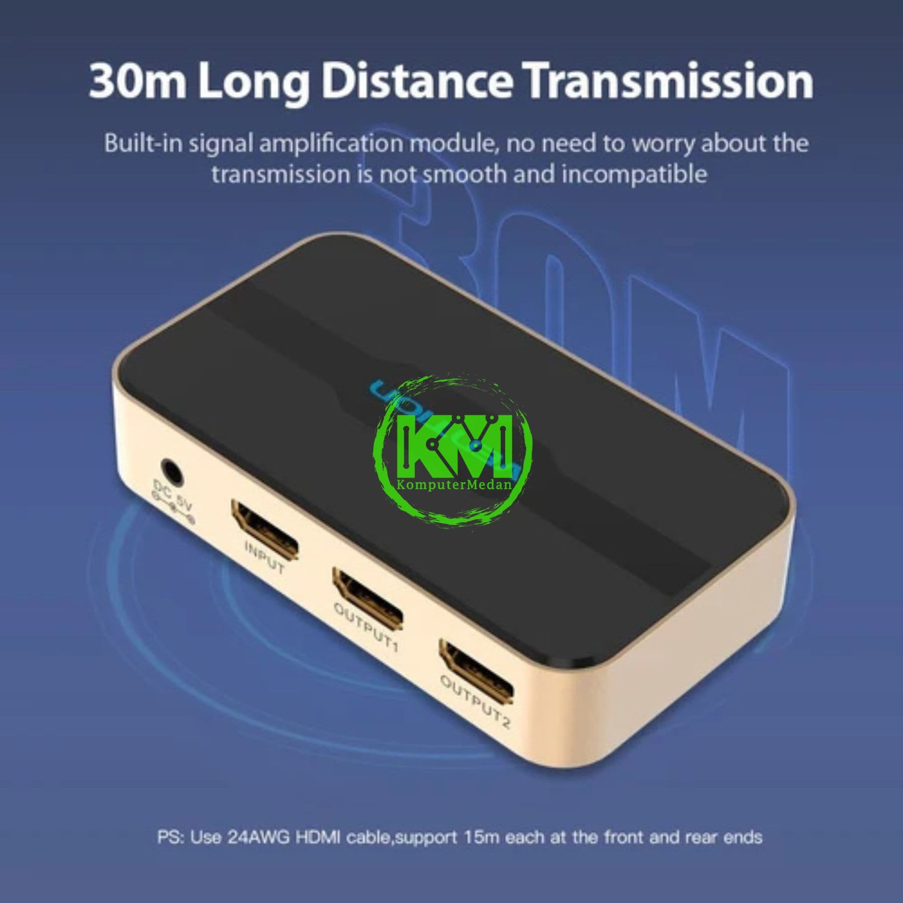 VENTION 1 IN 2 OUT HDMI SPLITTER 4K@30HZ GOLD ALUMINUM ALLOY TYPE (ACBG0-EU) - Image 3