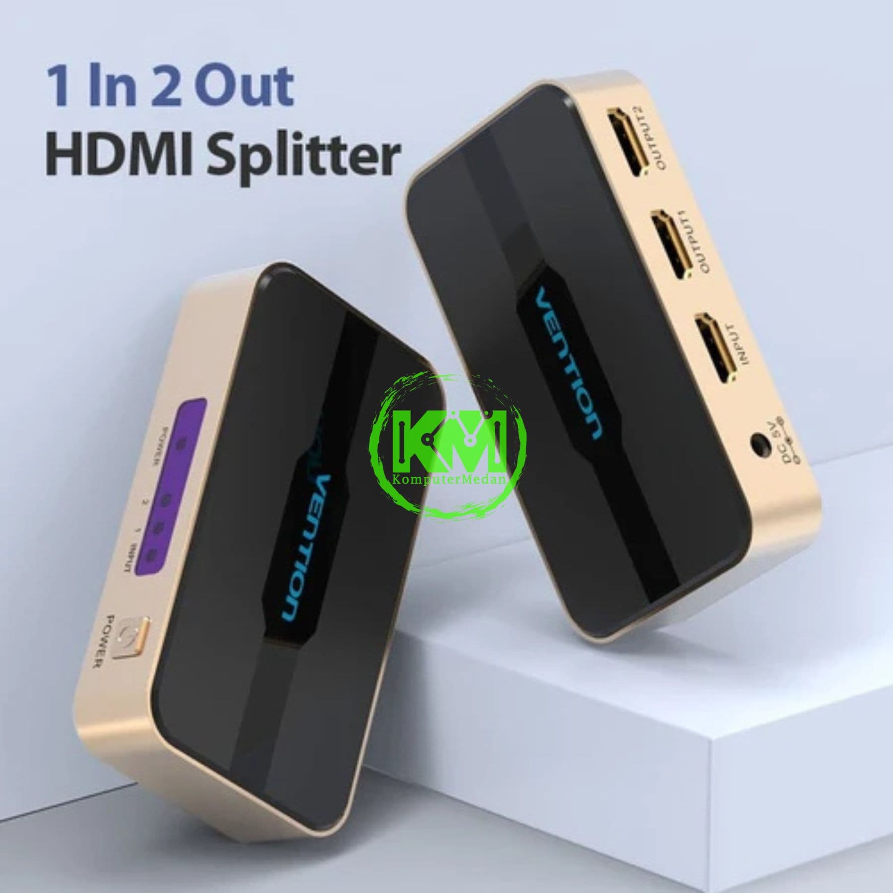 VENTION 1 IN 2 OUT HDMI SPLITTER 4K@30HZ GOLD ALUMINUM ALLOY TYPE (ACBG0-EU) - Image 2
