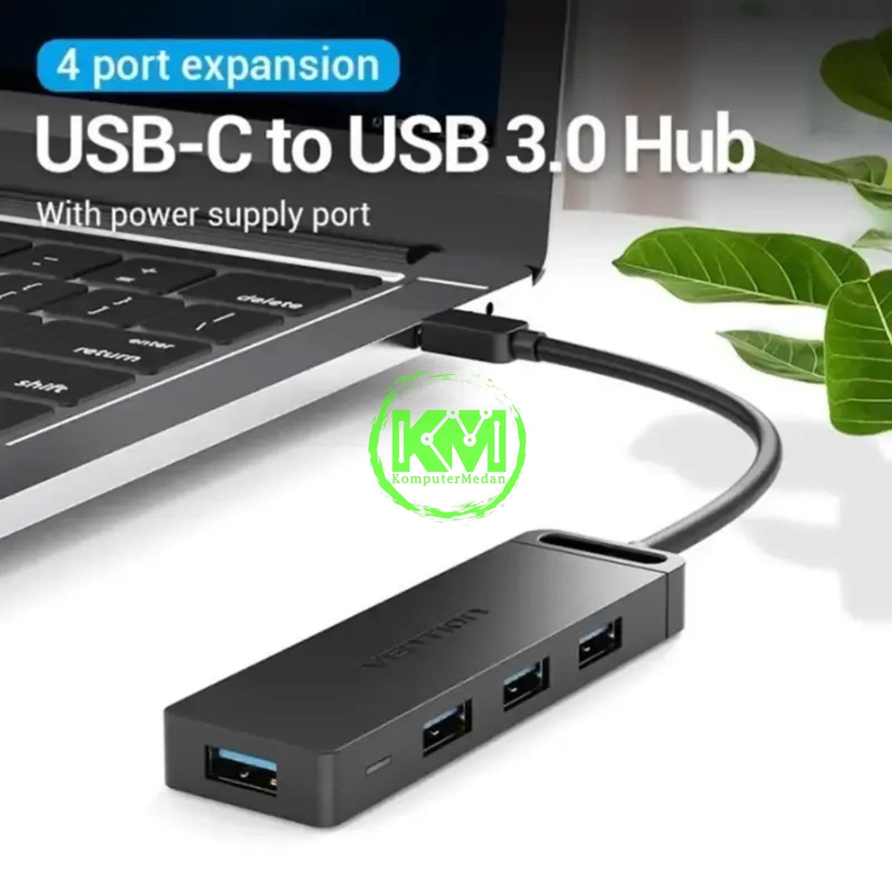 VENTION 4-PORT USB 3.0 HUB WITH POWER SUPPLY 0.15M BLACK (CHLBB-SCB) - Image 2