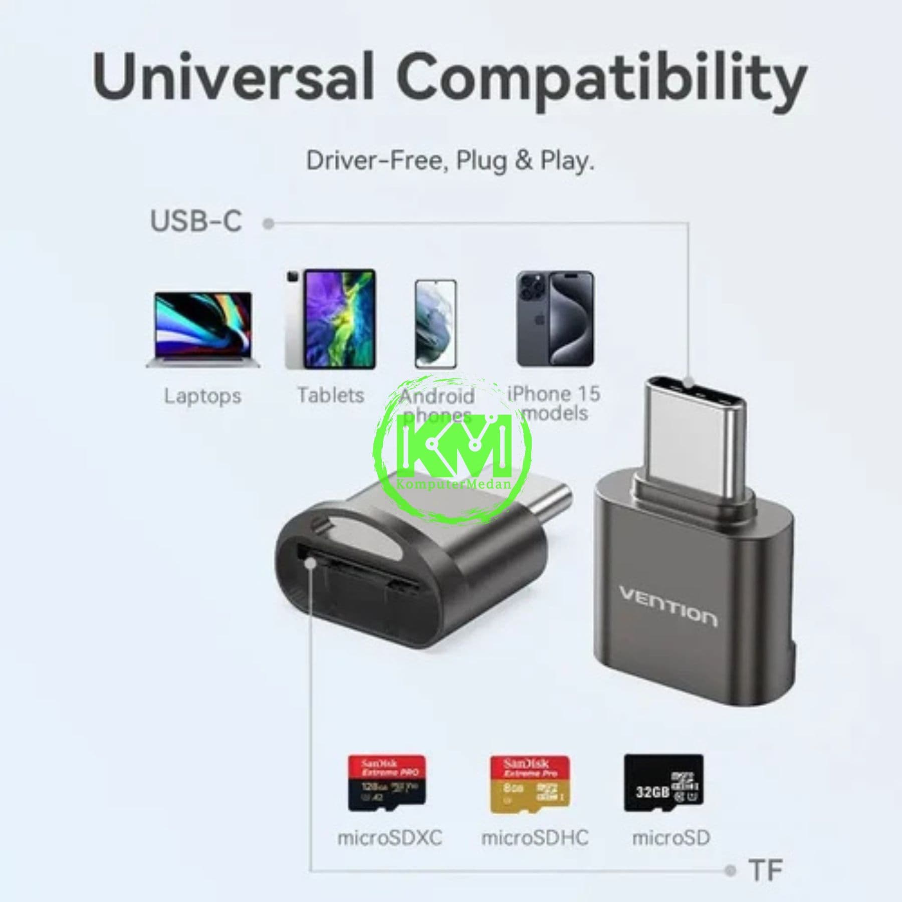 VENTION USB 2.0 TYPE-C MICROSD CARD READER GRAY ZINC (CLMH0) - Image 6