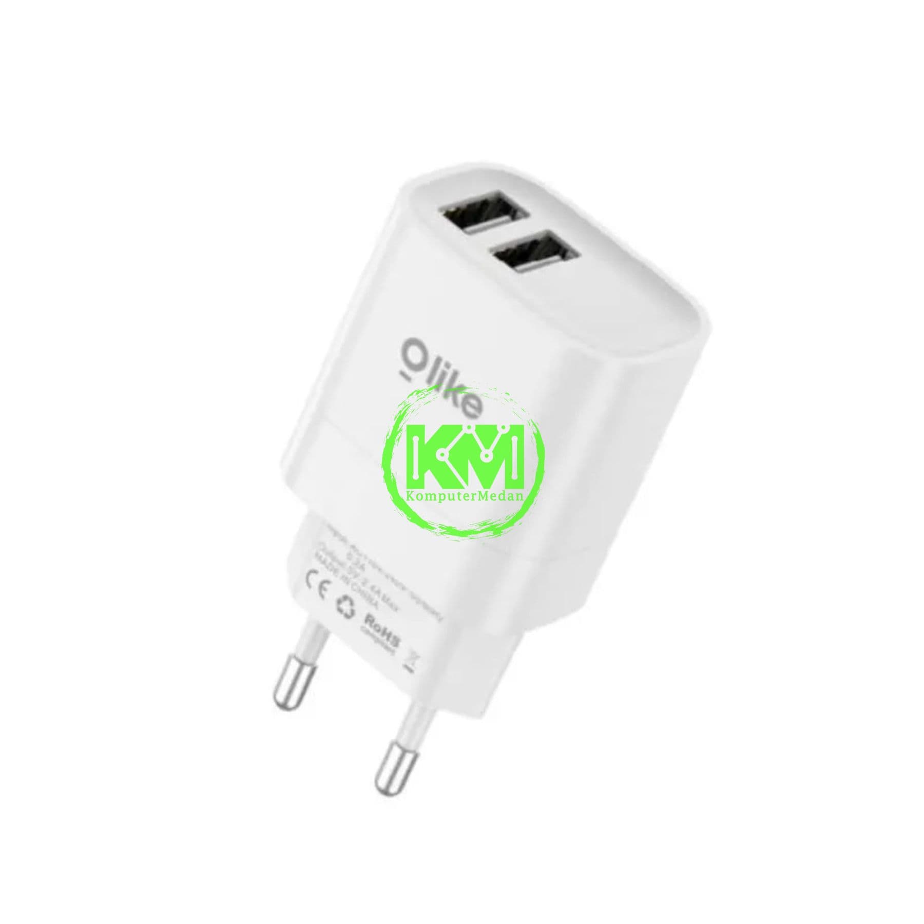 OLIKE 2.4A DUAL PORTS CHARGER WITH CABLE C201C WHITE - Image 2