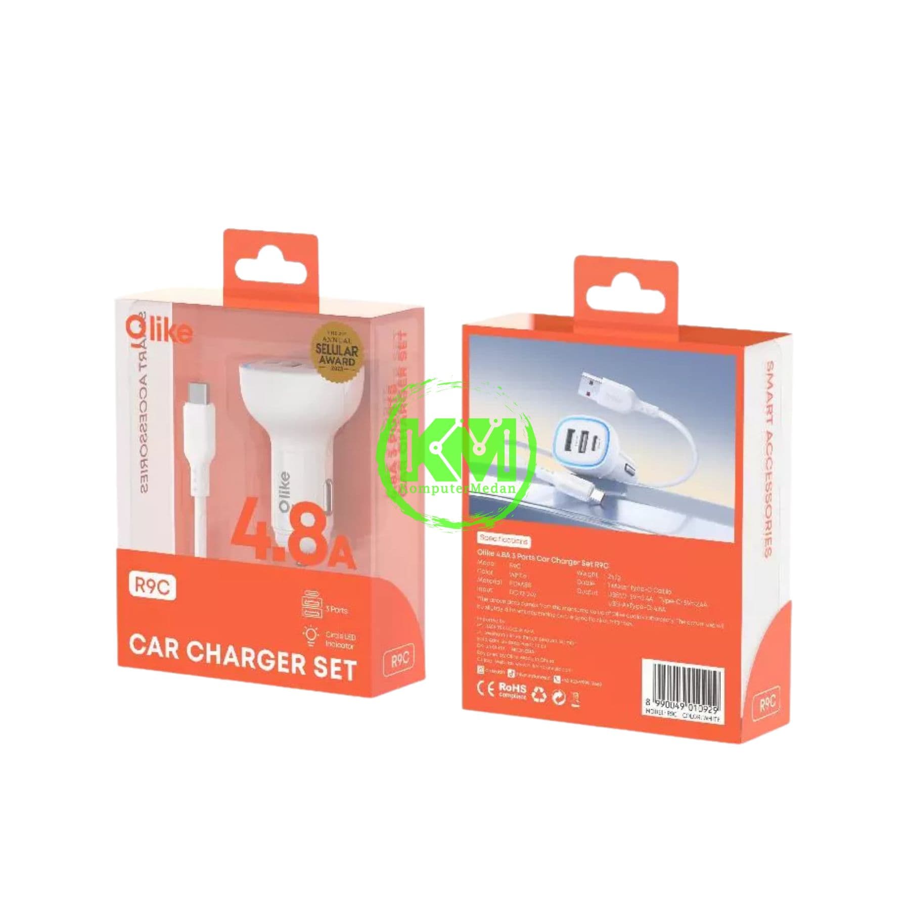 OLIKE 4.8A 3 PORTS CAR CHARGER SET R9C WHITE - Image 5
