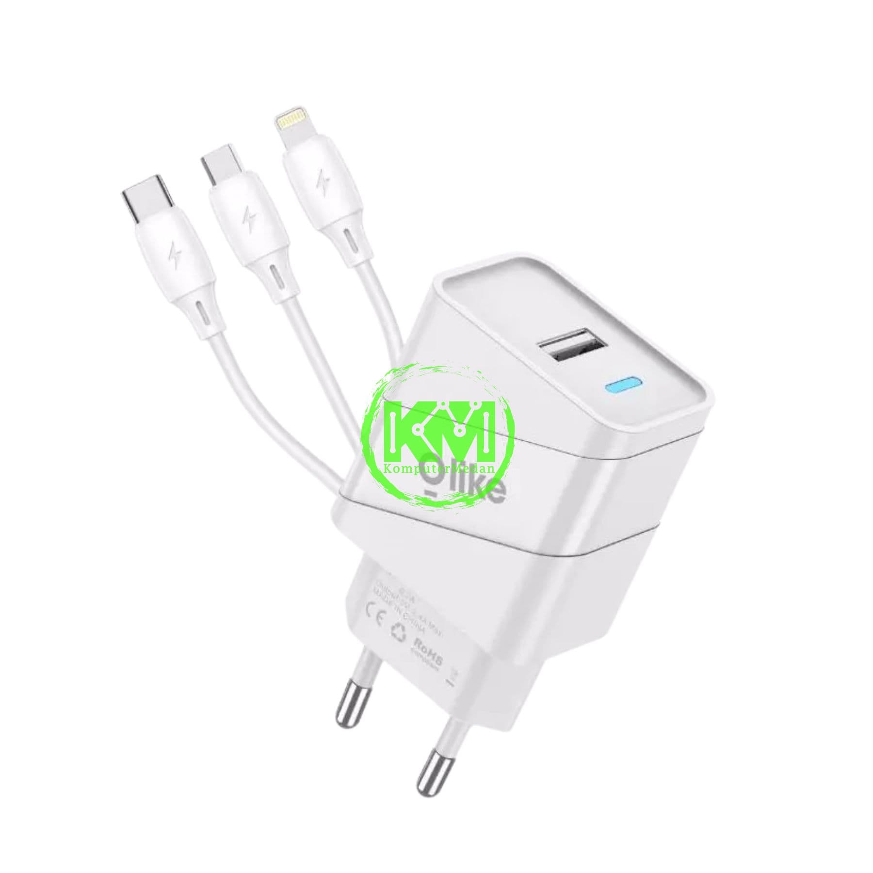 OLIKE 3IN1 2.4A FAST CHARGER SET C107 WHITE - Image 2
