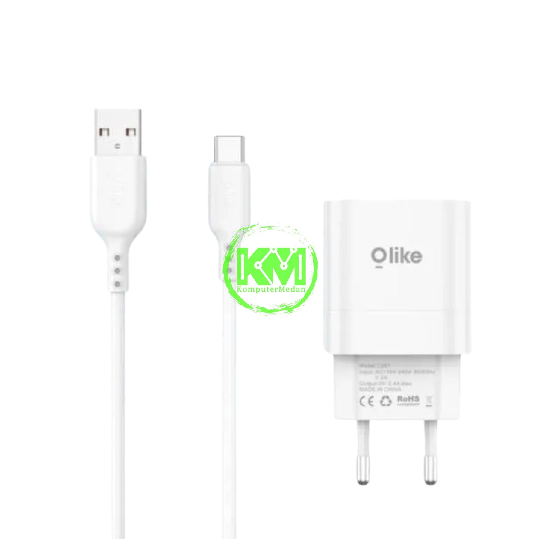 OLIKE 2.4A DUAL PORTS CHARGER WITH CABLE C201C WHITE - Image 1