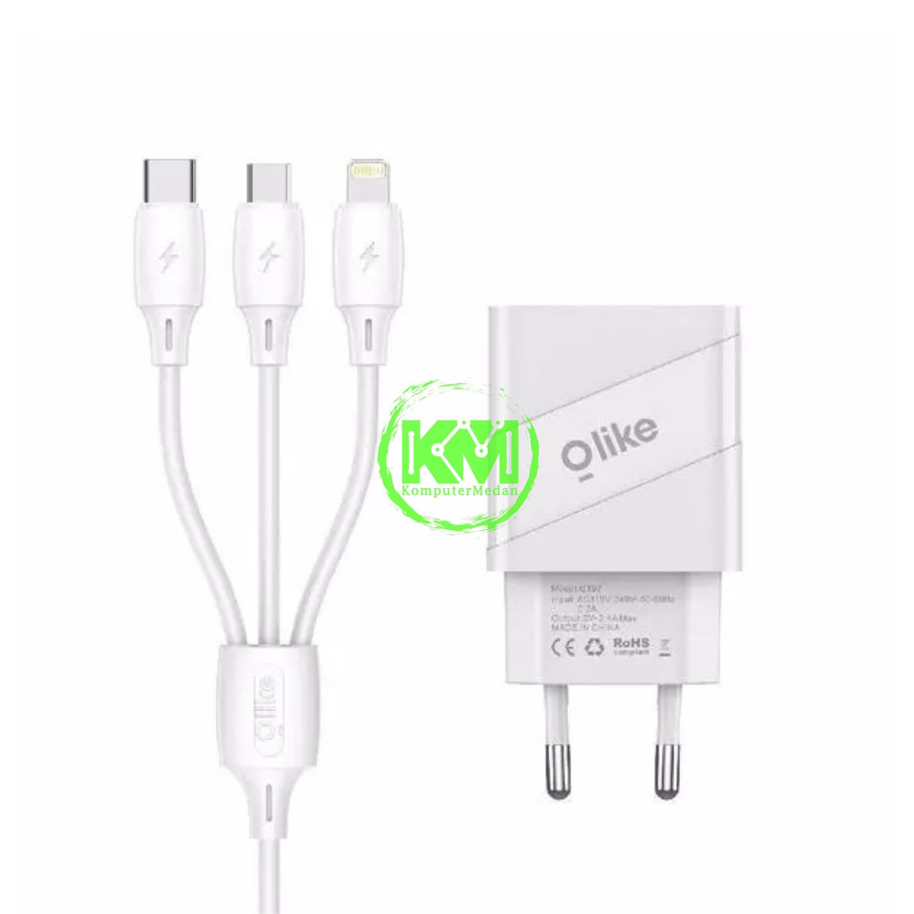 OLIKE 3IN1 2.4A FAST CHARGER SET C107 WHITE - Image 1